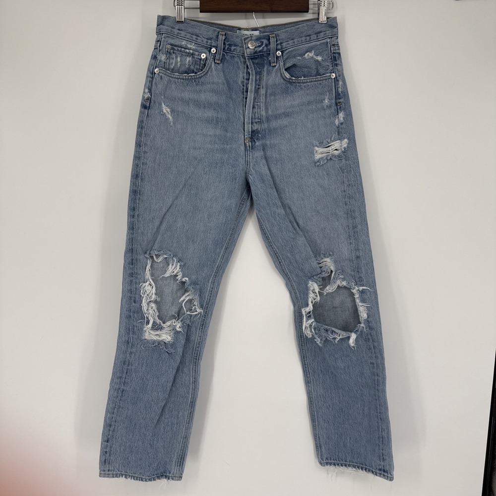 Agolde 90s Mid Rise Loose Fit Distressed Jeans Womens 27 Made in USA Button Fly